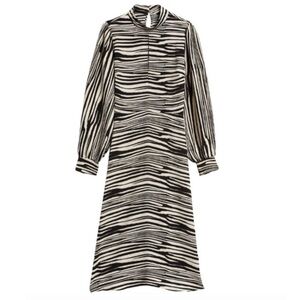 Banana Republic Zebra Print Mock neck A-Line Crepe Midi Dress